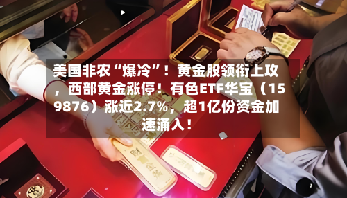 美国非农“爆冷”！黄金股领衔上攻，西部黄金涨停！有色ETF华宝（159876）涨近2.7%，超1亿份资金加速涌入！-第3张图片