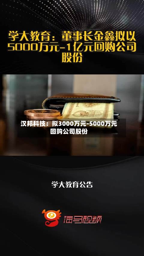 汉邦科技:拟3000万元-5000万元回购公司股份