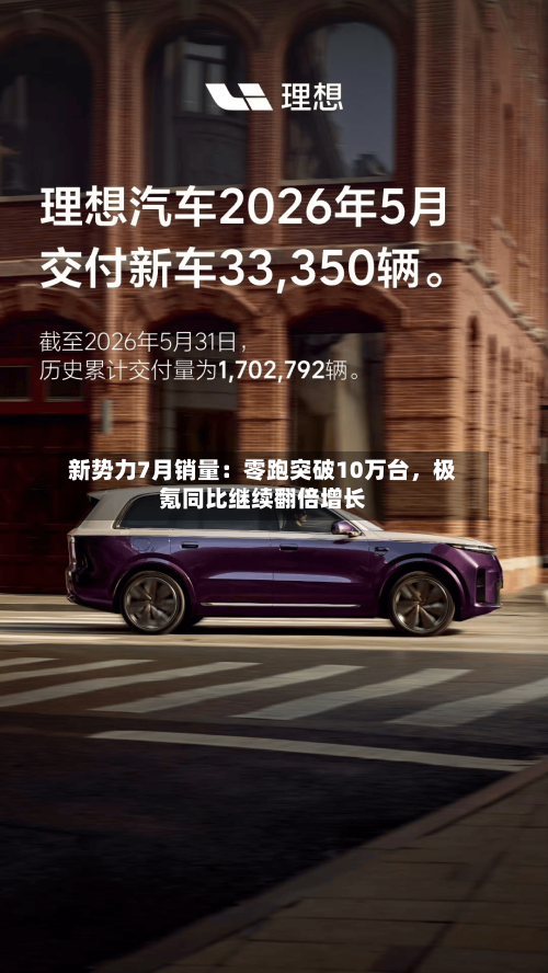 新势力7月销量：零跑突破10万台	，极氪同比继续翻倍增长-第2张图片