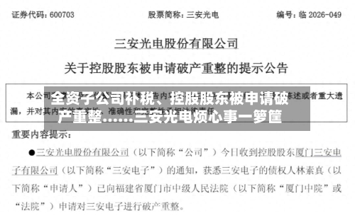全资子公司补税、控股股东被申请破产重整……三安光电烦心事一箩筐