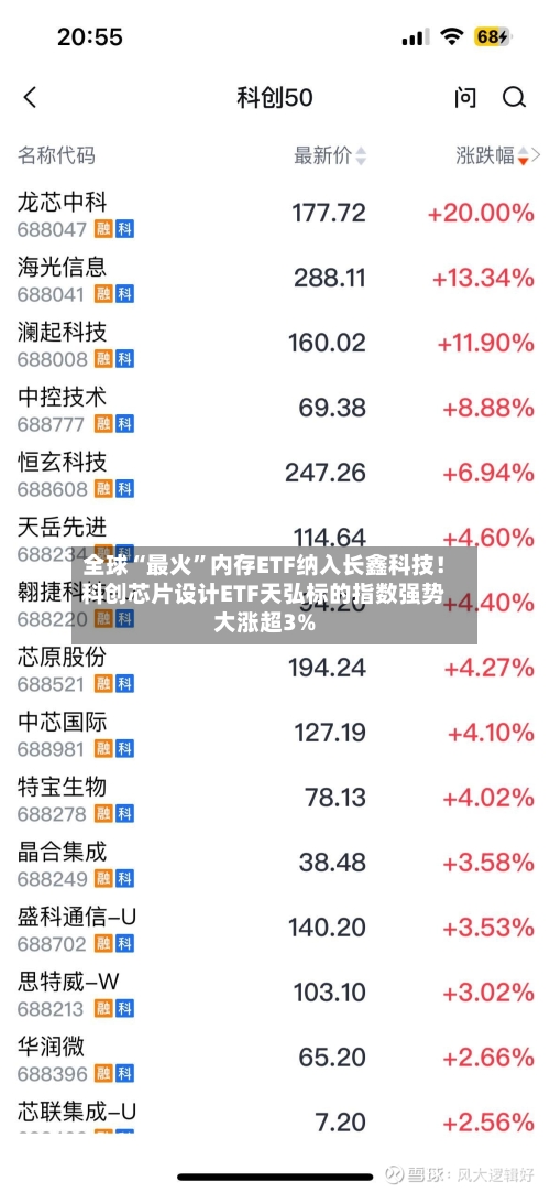 全球“最火”内存ETF纳入长鑫科技！科创芯片设计ETF天弘标的指数强势大涨超3%-第2张图片